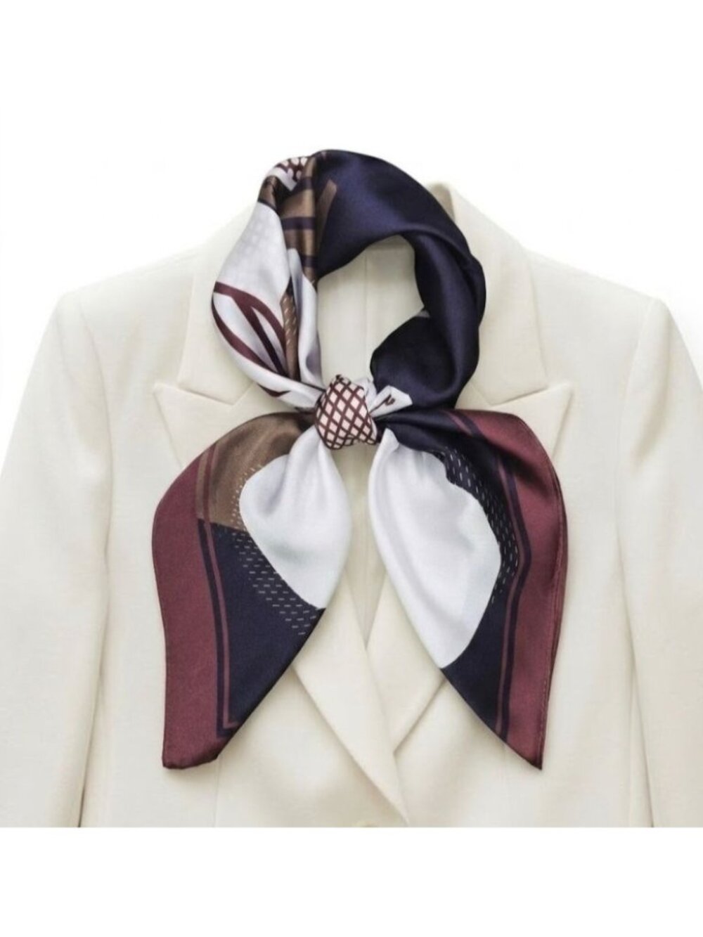 ✨Brown Geometric Scarf Retro Silky Square Neck Wrap Abstract Accessory Hijab New